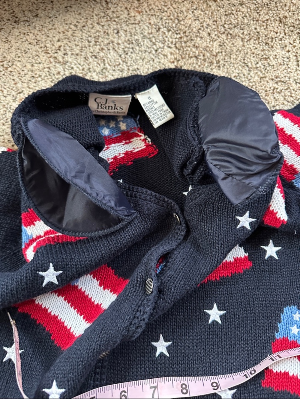 Vintage 90s CJ Banks patriotic USA flag short sleeve sweater, women’s 1X - Picture 9 of 9